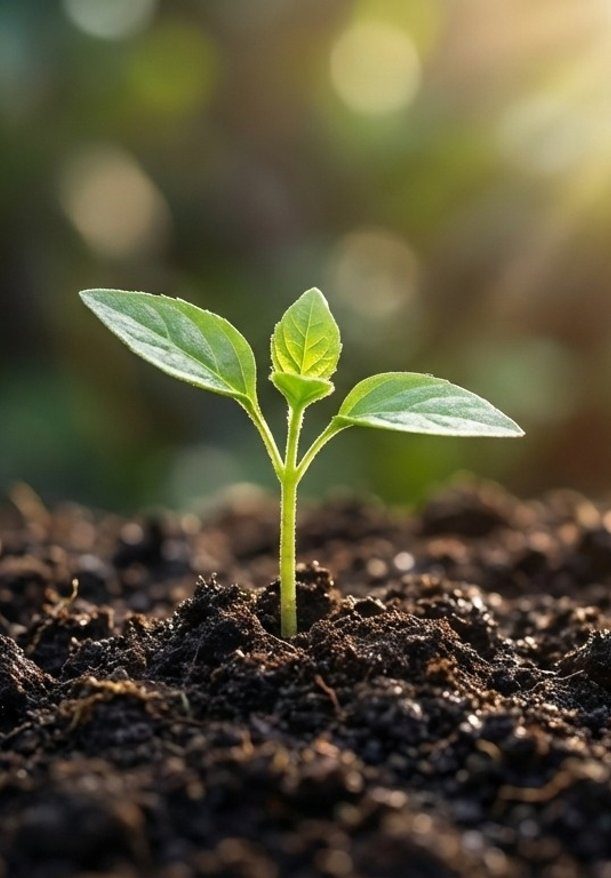 Broto de planta nascendo em solo fértil